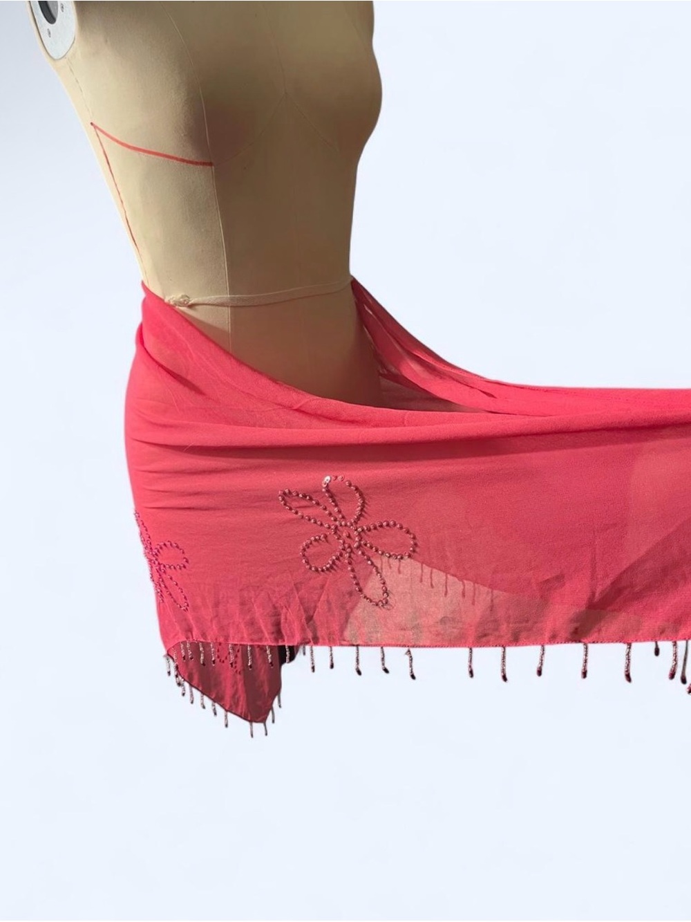 Pink Floral Beaded Triangle Scarf Boho Festival Headscarf Y2K